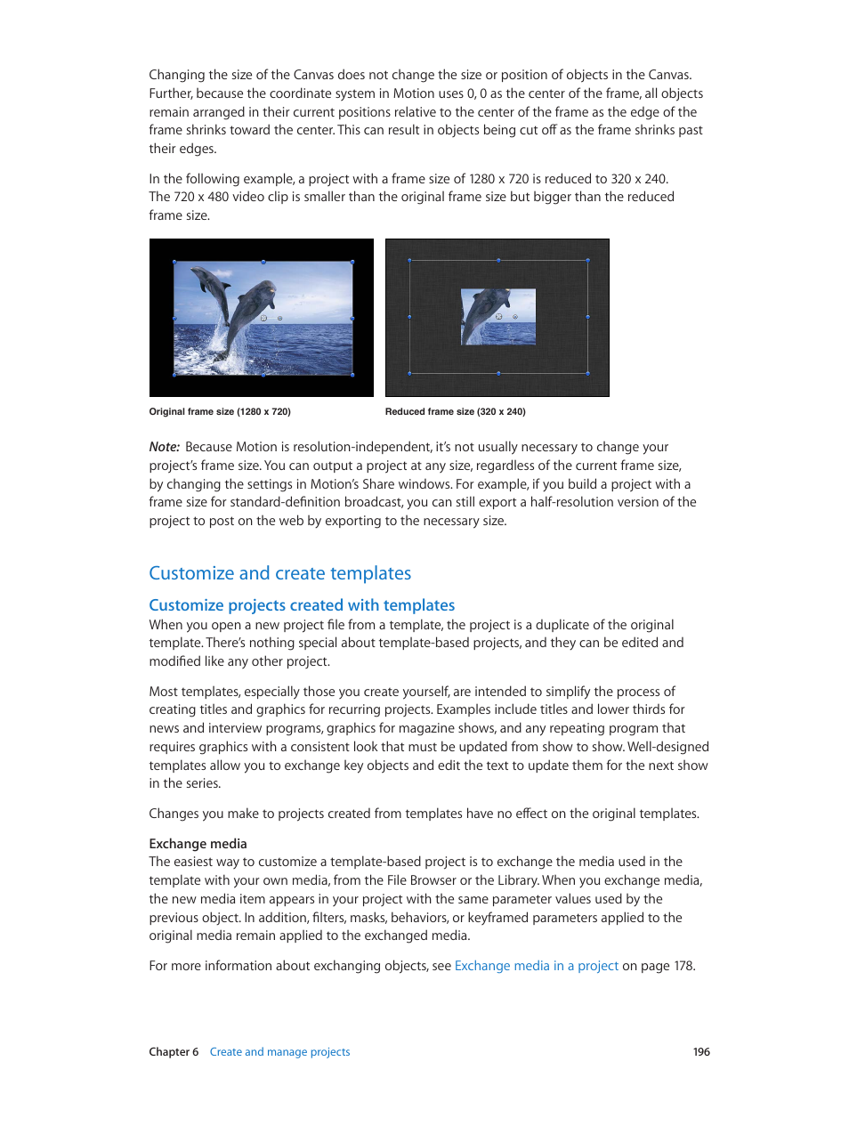 Customize and create templates, Customize projects created with templates, 196 customize and create templates 196 | Apple Motion 5.1.1 User Manual | Page 196 / 1090