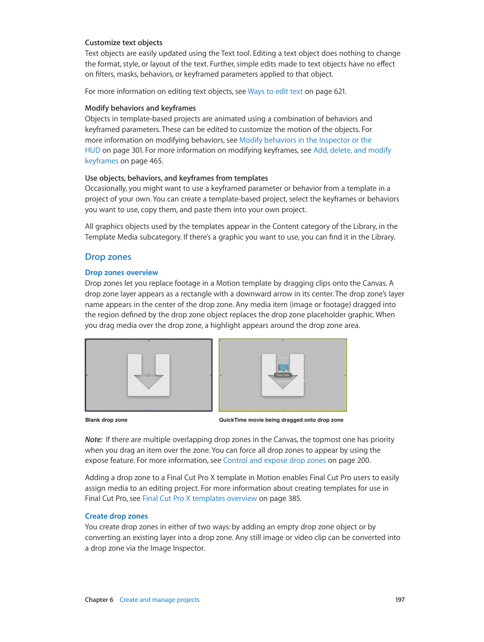 Drop zones, Drop zones overview | Apple Motion 5.1.1 User Manual | Page 197 / 1090