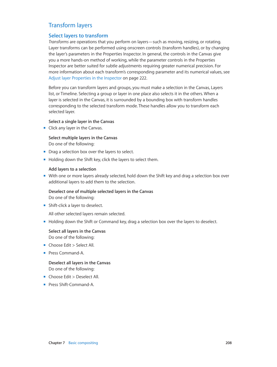 Transform layers, Select layers to transform, 208 transform layers 208 | Apple Motion 5.1.1 User Manual | Page 208 / 1090