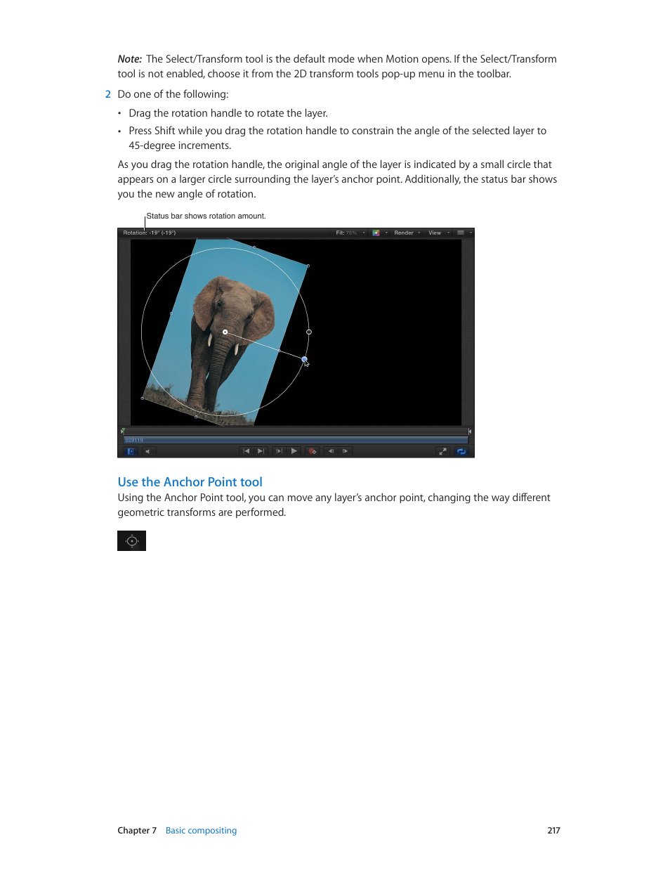 Use the anchor point tool | Apple Motion 5.1.1 User Manual | Page 217 / 1090