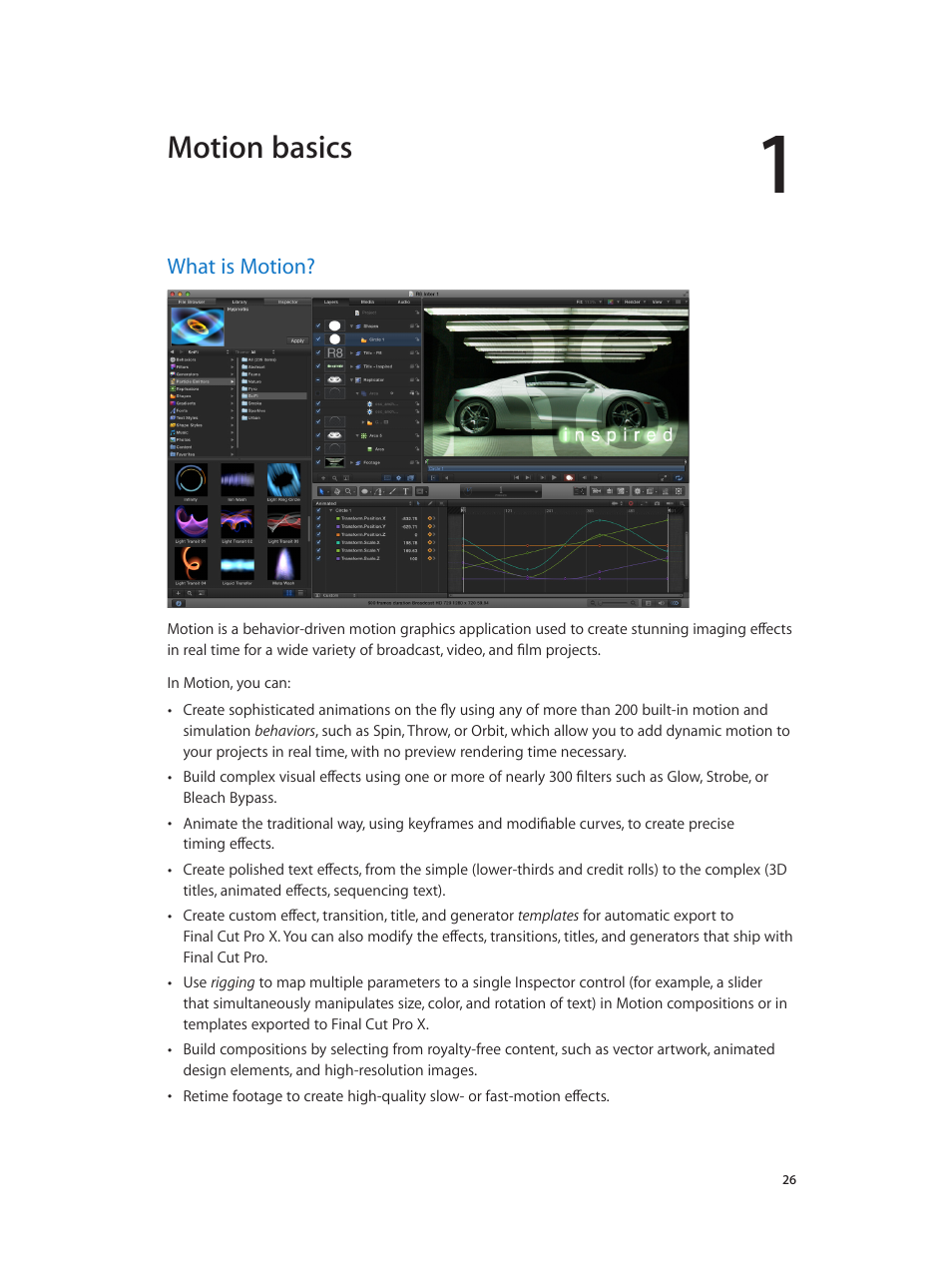 Chapter 1: motion basics, What is motion, 26 what is motion | Motion basics | Apple Motion 5.1.1 User Manual | Page 26 / 1090