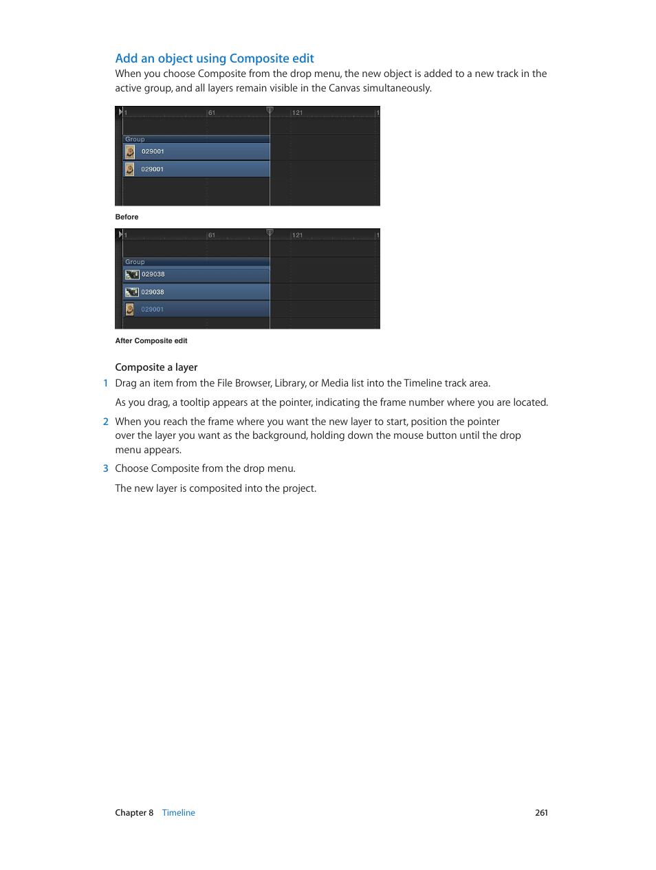 Add an object using composite edit | Apple Motion 5.1.1 User Manual | Page 261 / 1090