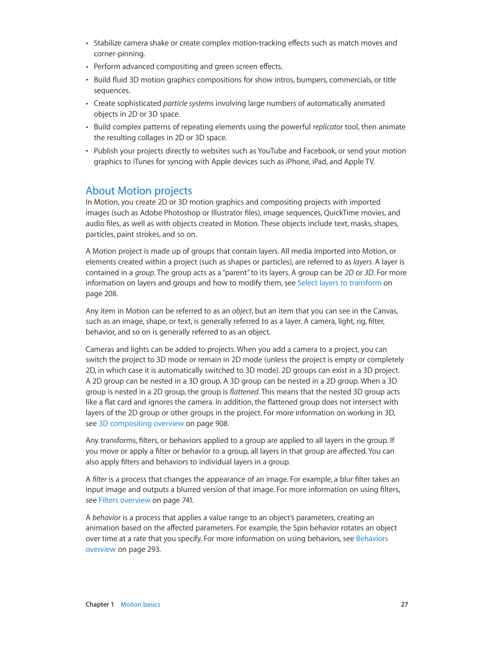 About motion projects, 27 about motion projects | Apple Motion 5.1.1 User Manual | Page 27 / 1090