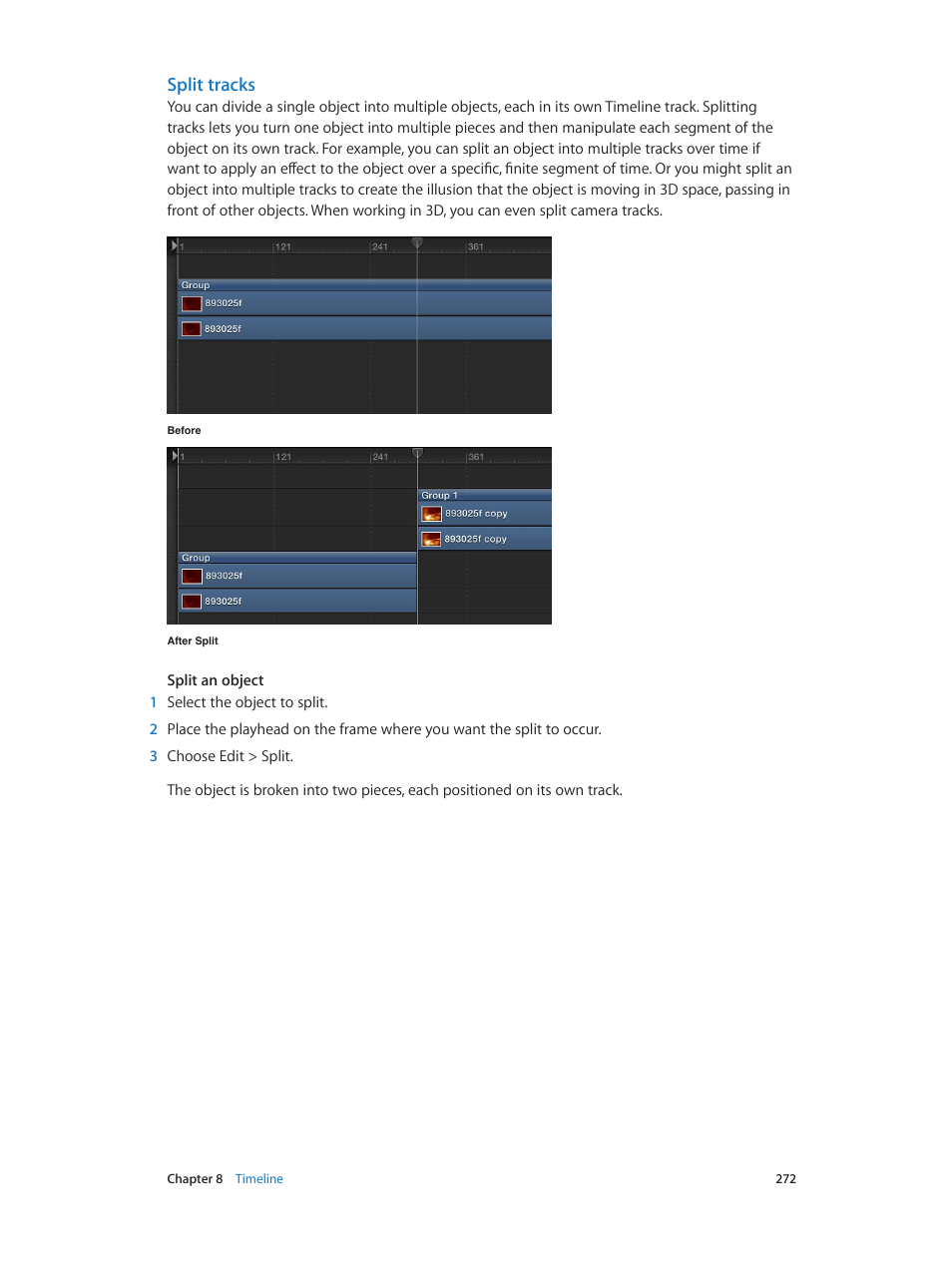 Split tracks | Apple Motion 5.1.1 User Manual | Page 272 / 1090