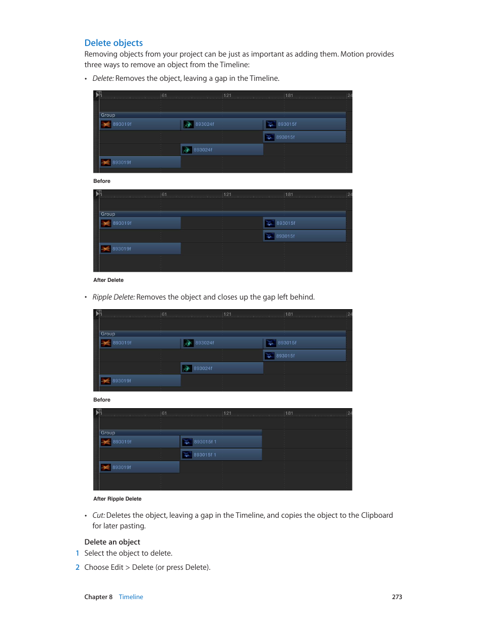 Delete objects | Apple Motion 5.1.1 User Manual | Page 273 / 1090