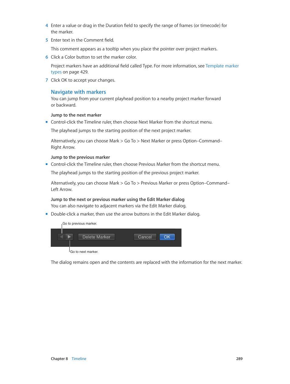 Navigate with markers | Apple Motion 5.1.1 User Manual | Page 289 / 1090