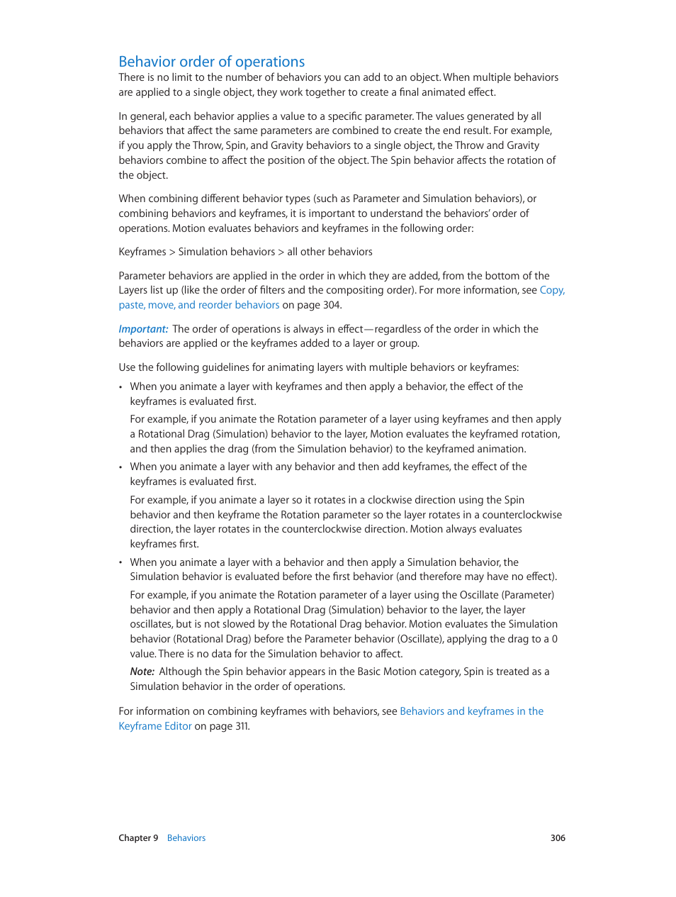 Behavior order of operations, 306 behavior order of operations, Behavior order | Of operations, 306) r | Apple Motion 5.1.1 User Manual | Page 306 / 1090