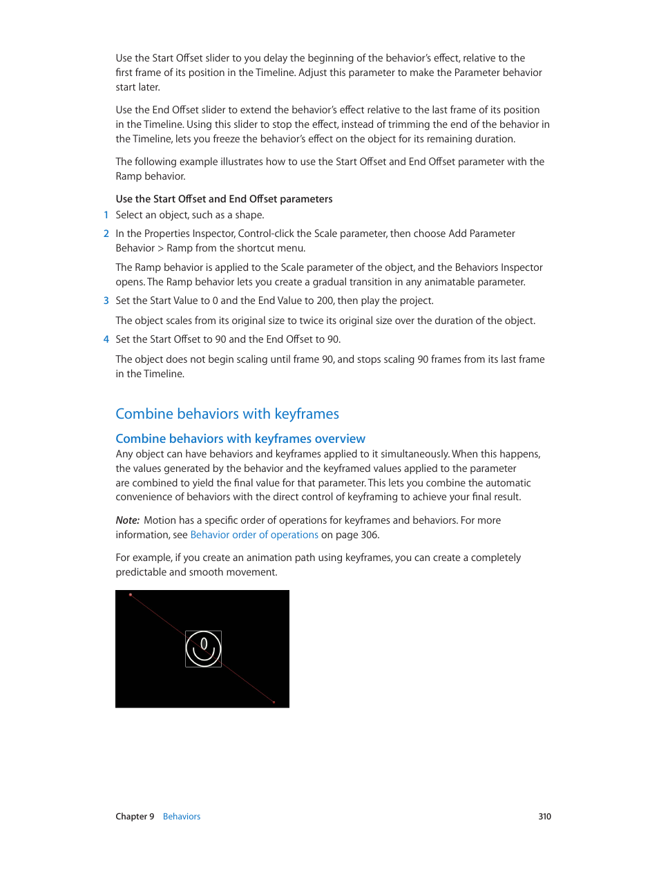 Combine behaviors with keyframes, Combine behaviors with keyframes overview, 310 combine behaviors with keyframes 310 | Apple Motion 5.1.1 User Manual | Page 310 / 1090