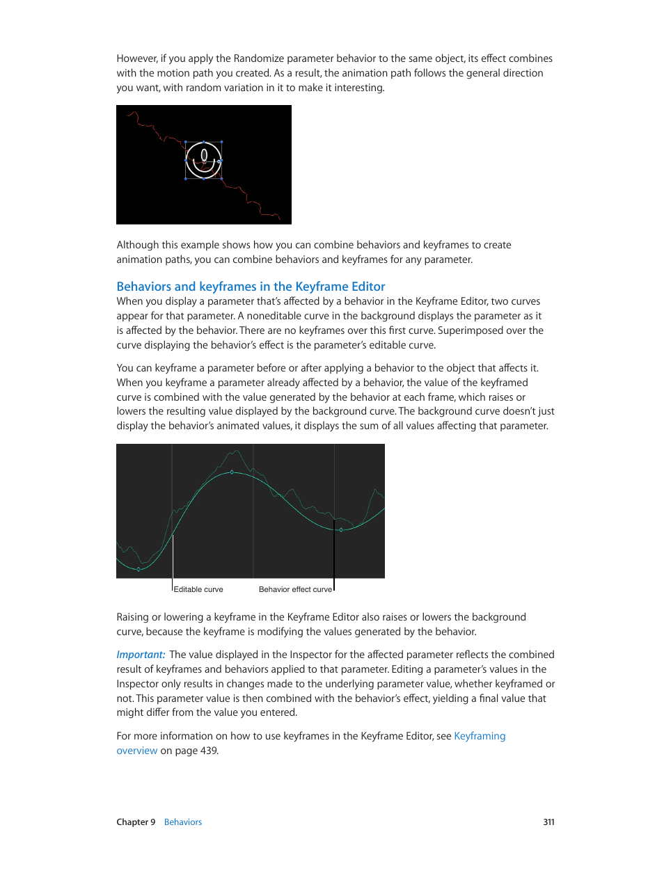Behaviors and keyframes in the keyframe editor, Behaviors and keyframes in the, Keyframe editor | Apple Motion 5.1.1 User Manual | Page 311 / 1090