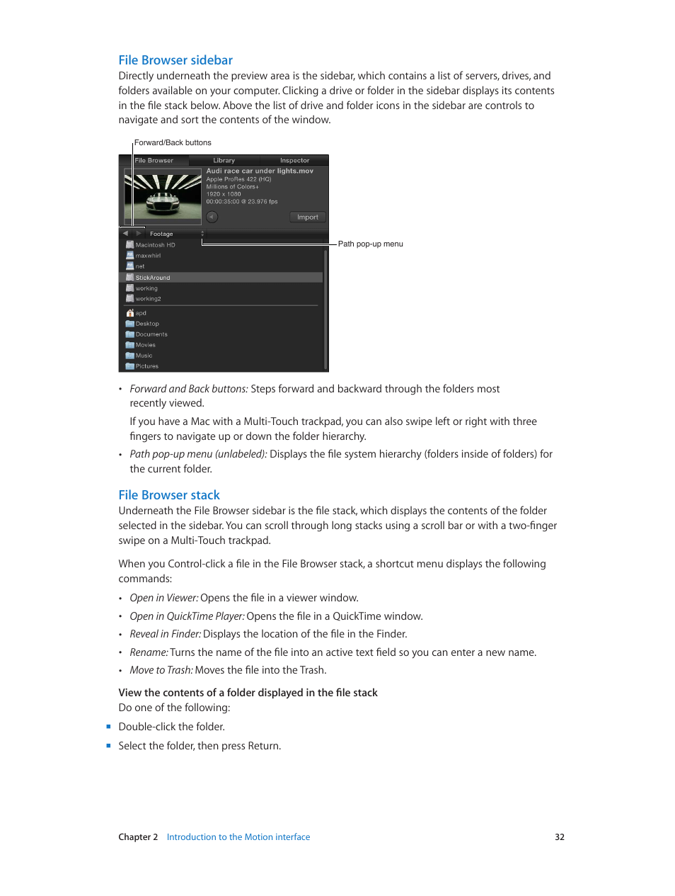 File browser sidebar, File browser stack | Apple Motion 5.1.1 User Manual | Page 32 / 1090