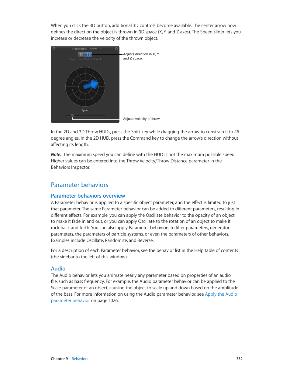 Parameter behaviors, Parameter behaviors overview, Audio | 332 parameter behaviors 332 | Apple Motion 5.1.1 User Manual | Page 332 / 1090