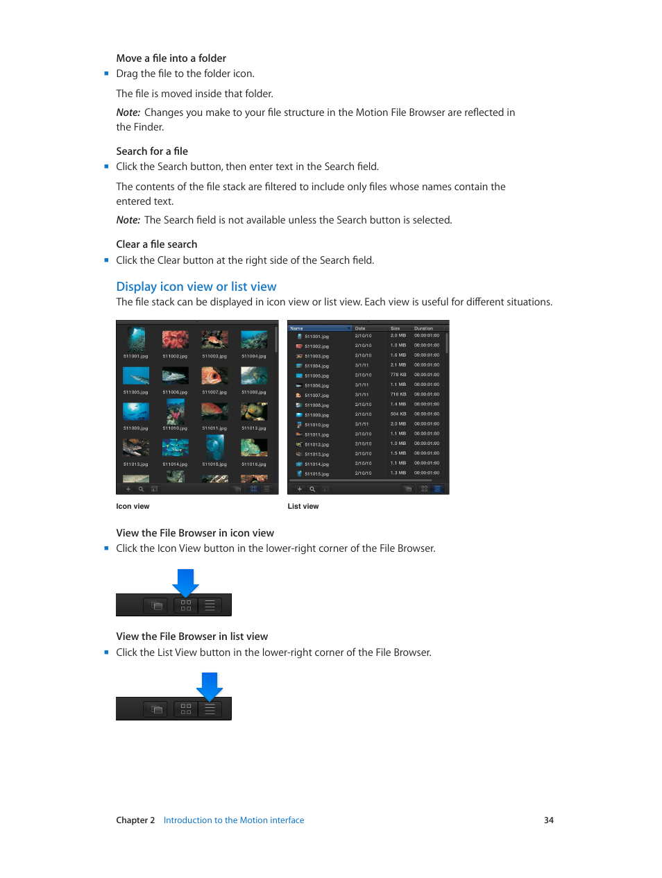 Display icon view or list view | Apple Motion 5.1.1 User Manual | Page 34 / 1090