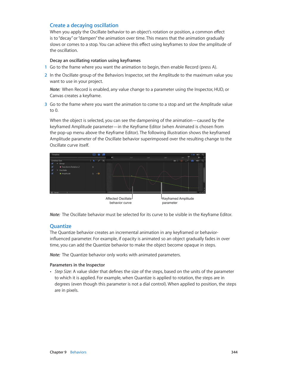 Create a decaying oscillation, Quantize | Apple Motion 5.1.1 User Manual | Page 344 / 1090