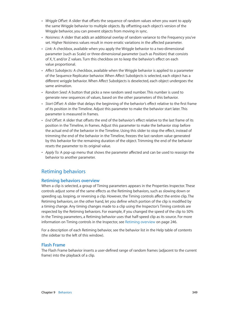 Retiming behaviors, Retiming behaviors overview, Flash frame | 349 retiming behaviors 349 | Apple Motion 5.1.1 User Manual | Page 349 / 1090
