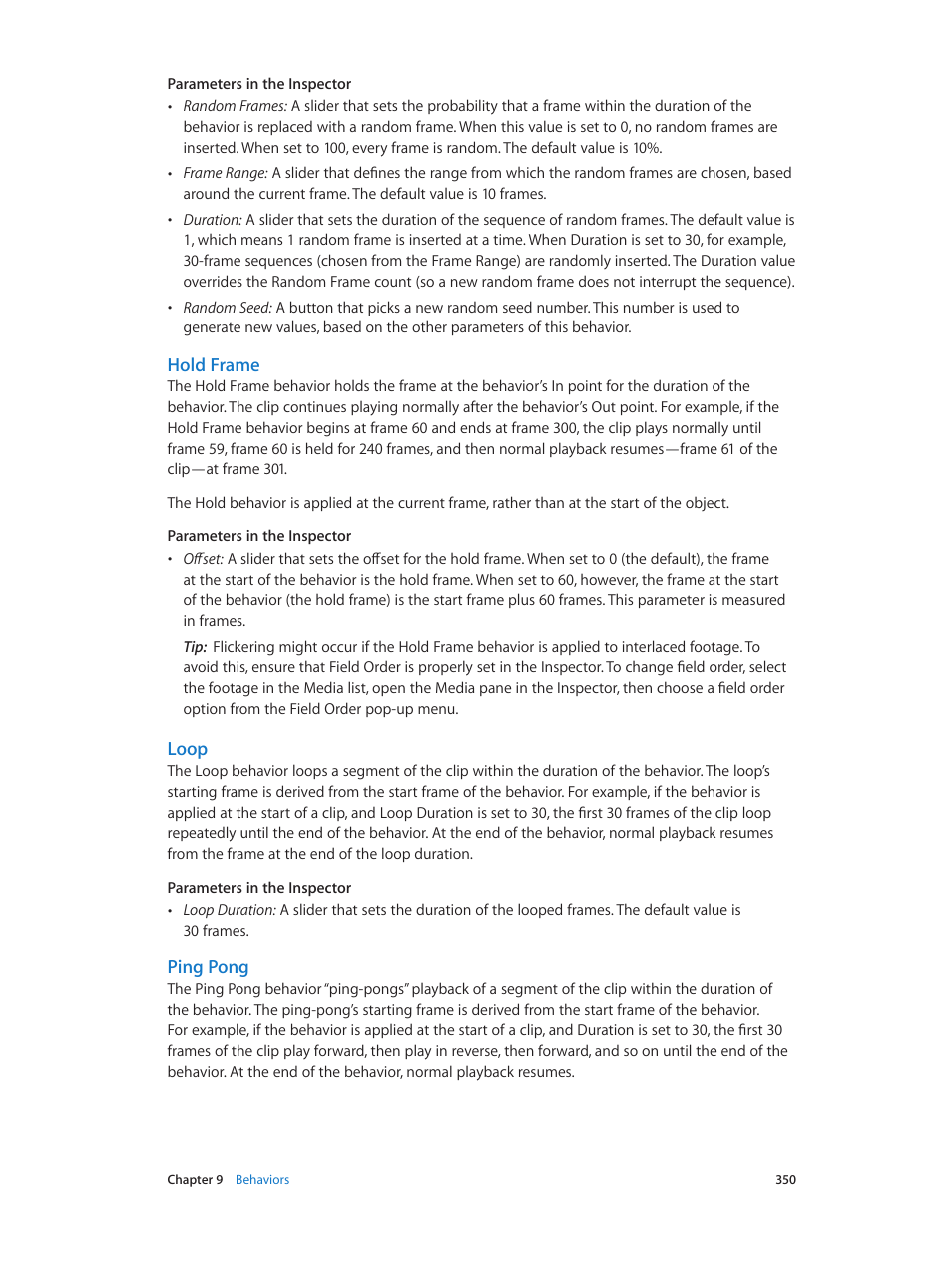 Hold frame, Loop, Ping pong | Apple Motion 5.1.1 User Manual | Page 350 / 1090