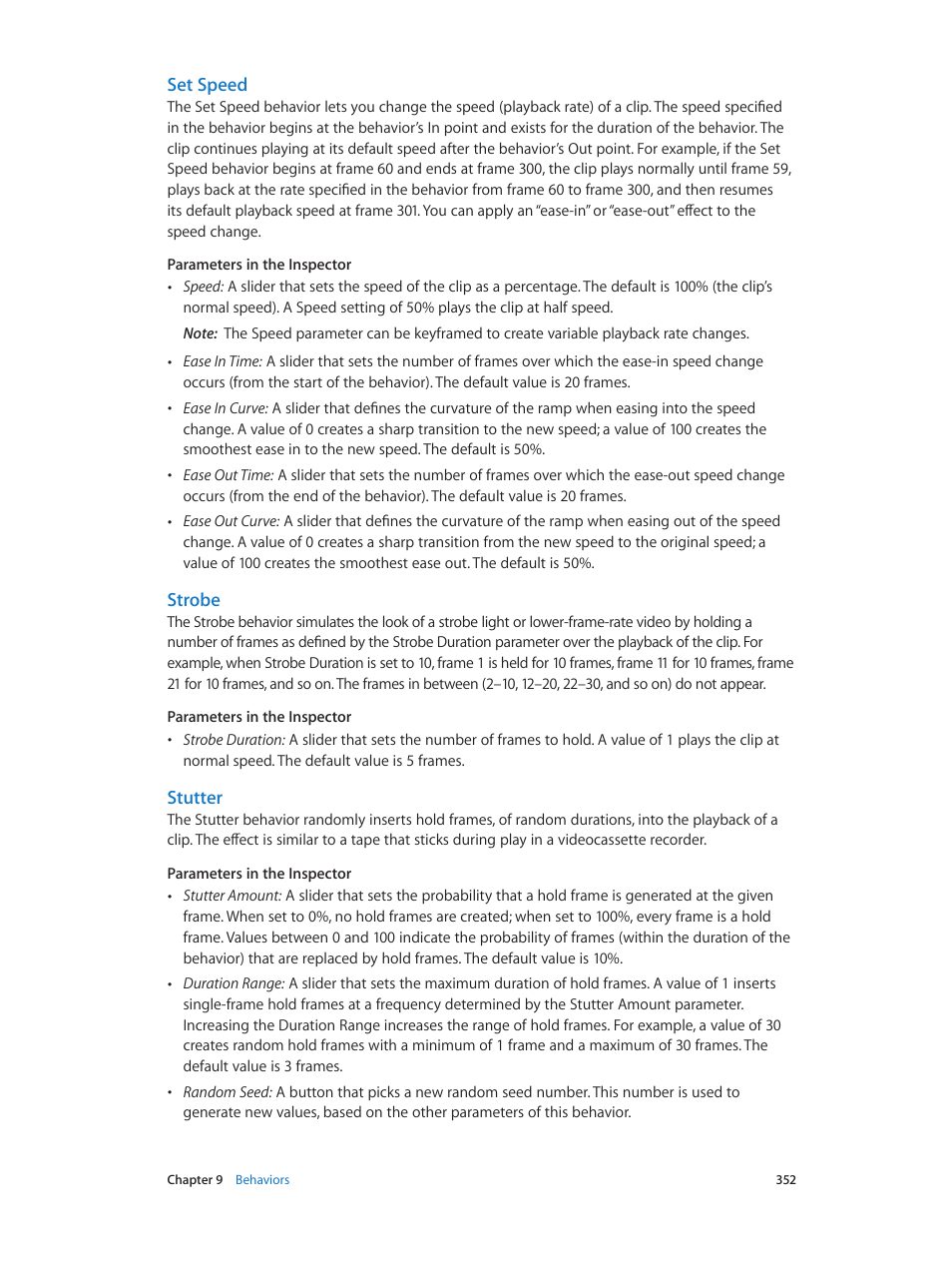 Set speed, Strobe, Stutter | Apple Motion 5.1.1 User Manual | Page 352 / 1090