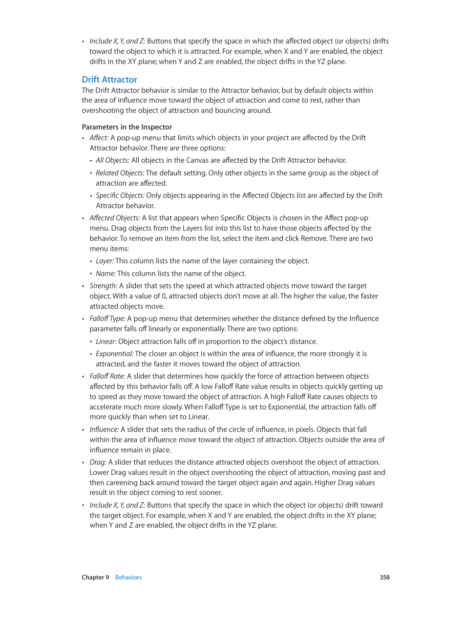 Drift attractor | Apple Motion 5.1.1 User Manual | Page 358 / 1090