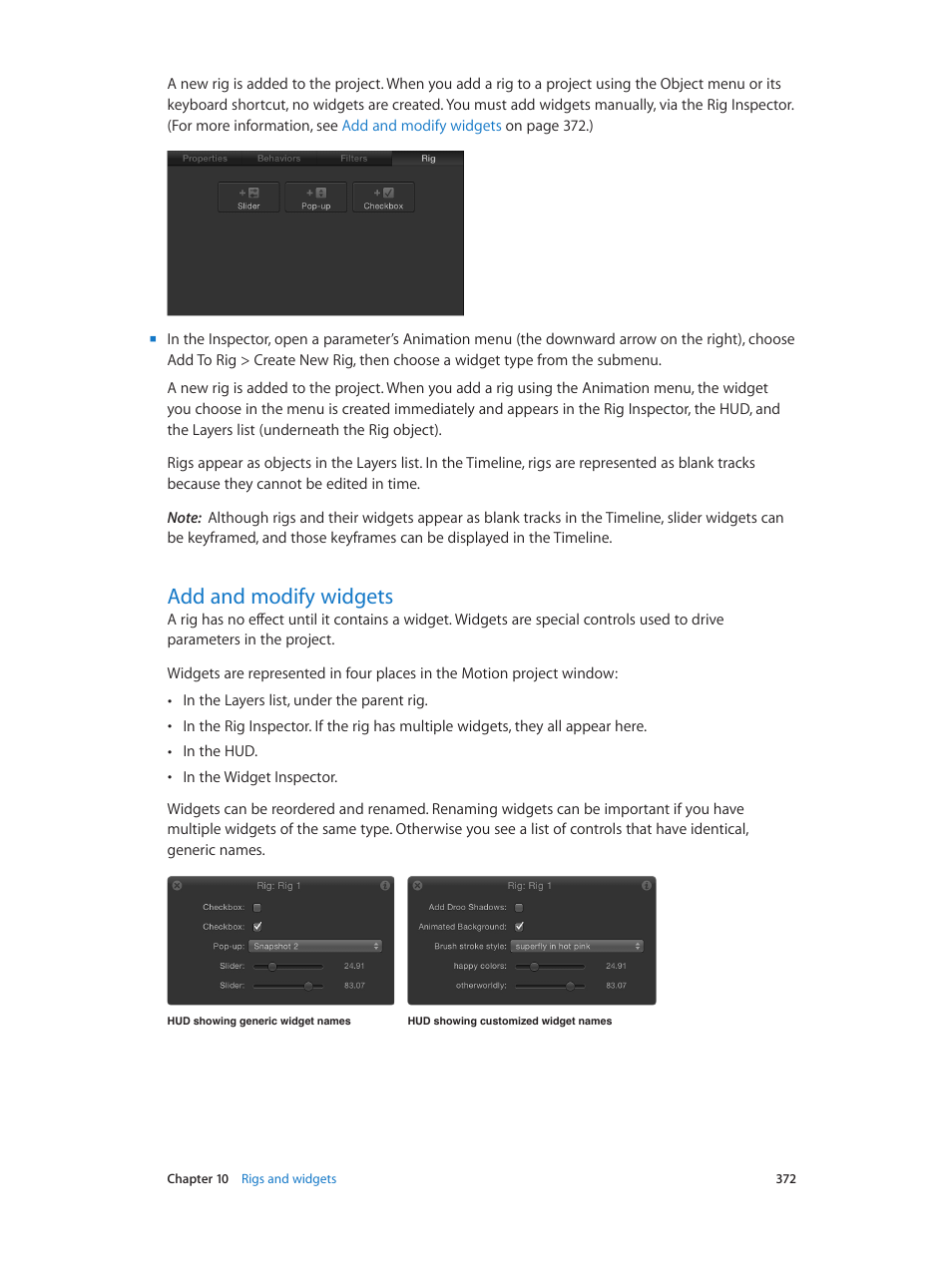 Add and modify widgets, 372 add and modify widgets | Apple Motion 5.1.1 User Manual | Page 372 / 1090
