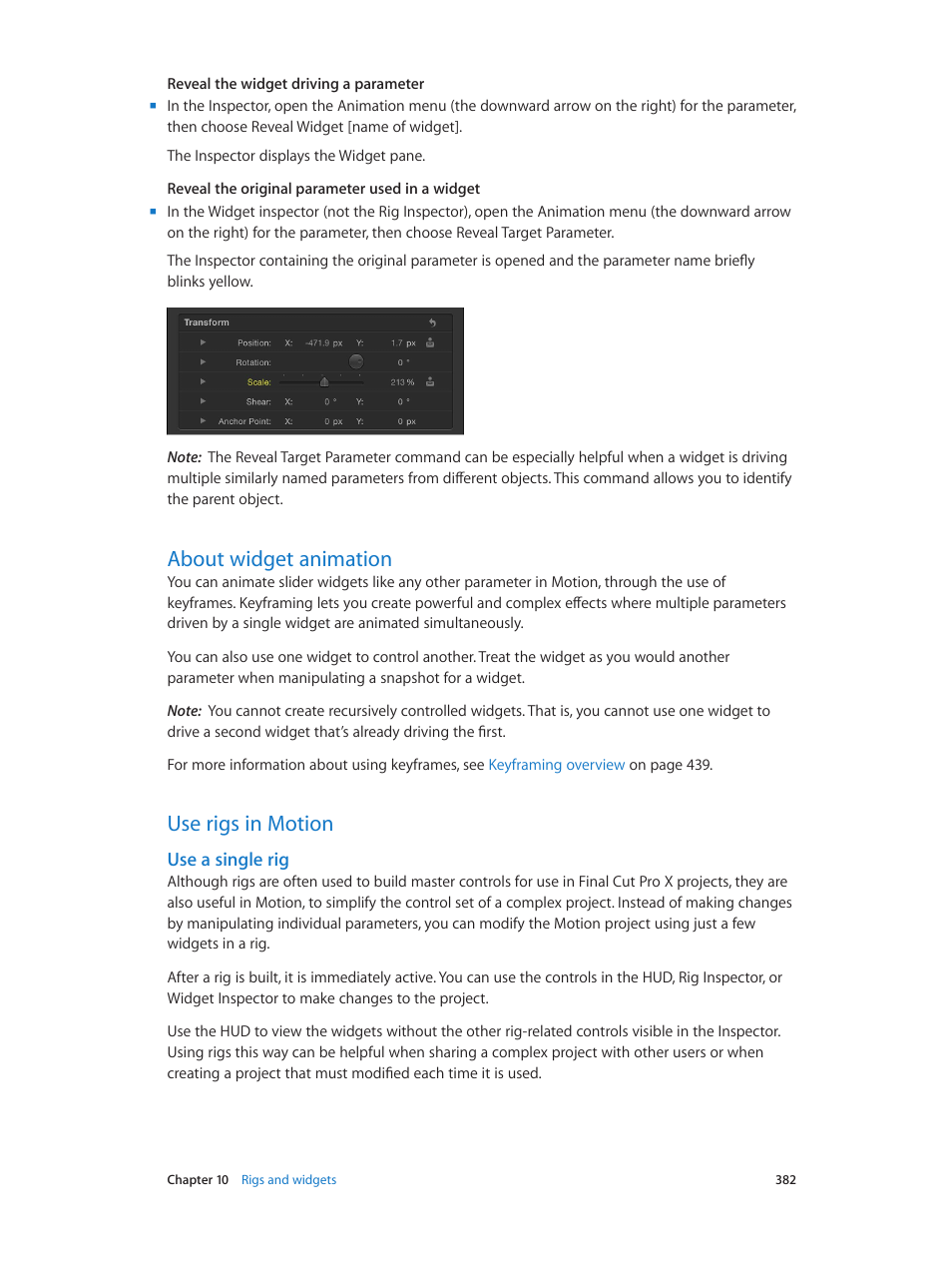 About widget animation, Use rigs in motion, Use a single rig | Apple Motion 5.1.1 User Manual | Page 382 / 1090
