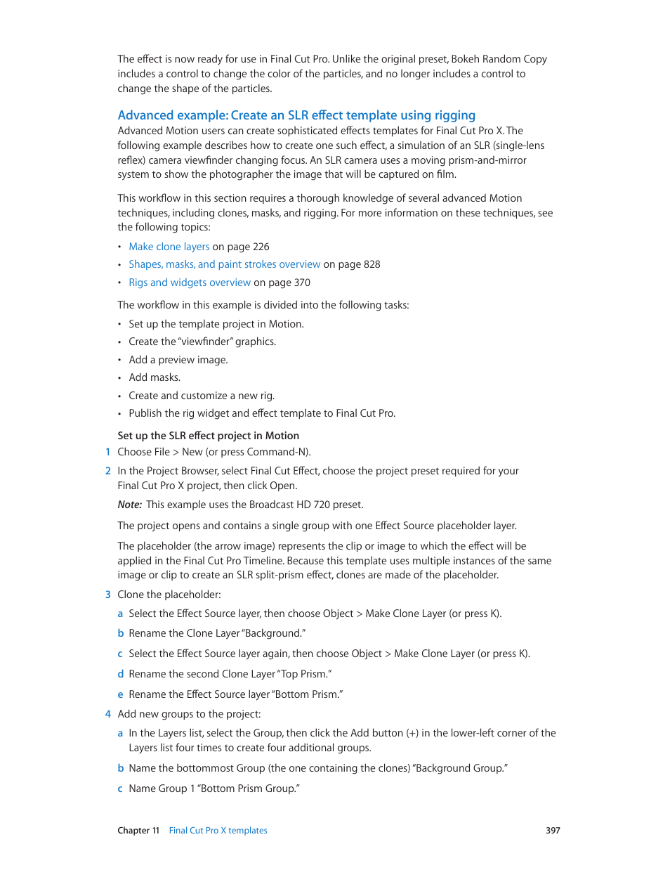 Advanced example: create an, Slr effect template using rigging | Apple Motion 5.1.1 User Manual | Page 397 / 1090