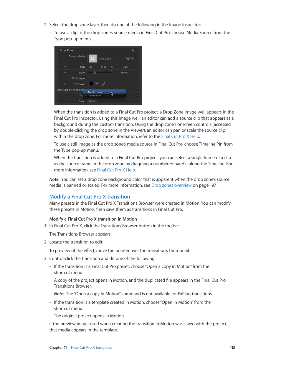 Modify a final cut pro x transition | Apple Motion 5.1.1 User Manual | Page 412 / 1090