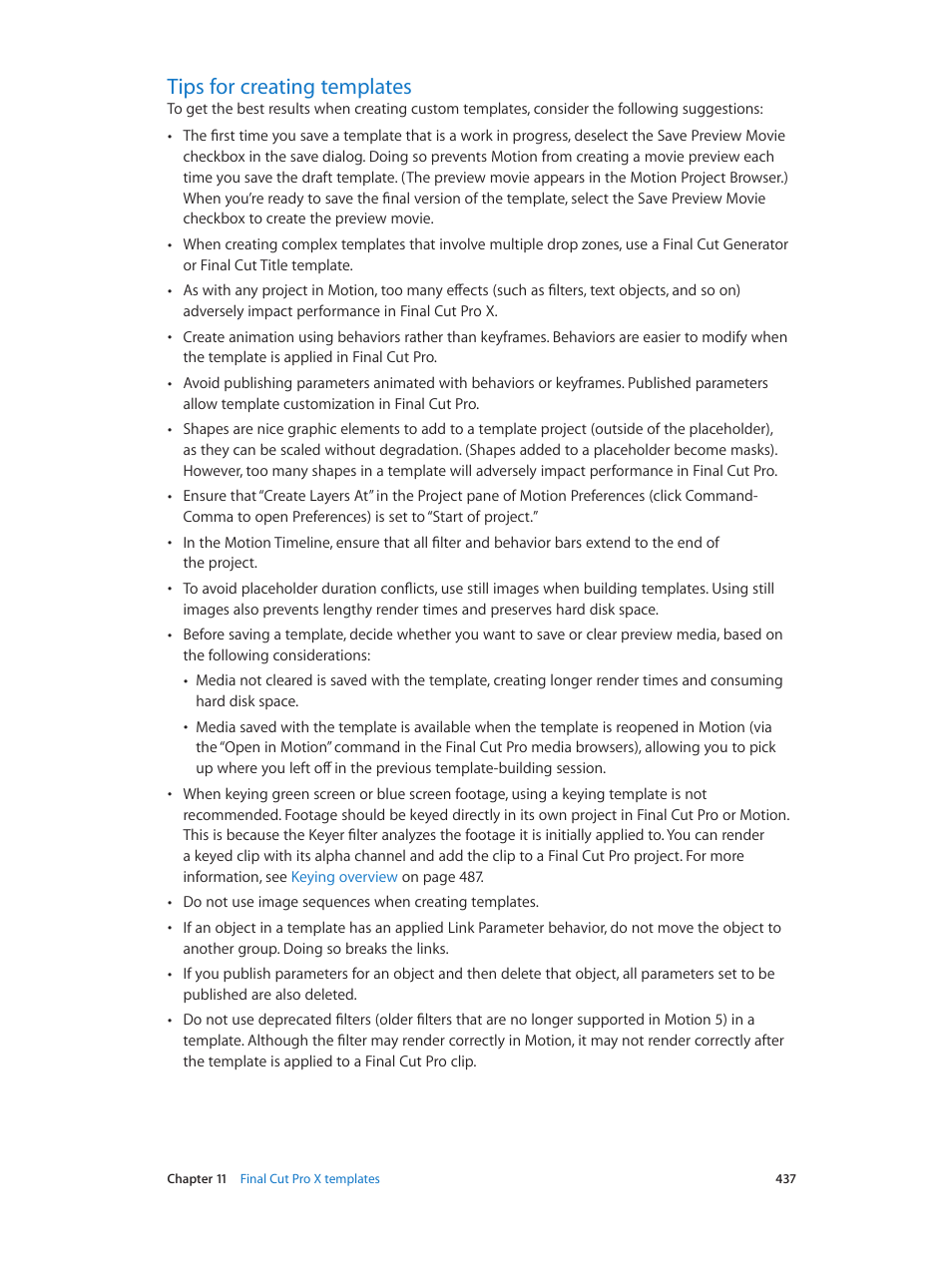 Tips for creating templates, 437 tips for creating templates, Tips for | Creating templates | Apple Motion 5.1.1 User Manual | Page 437 / 1090