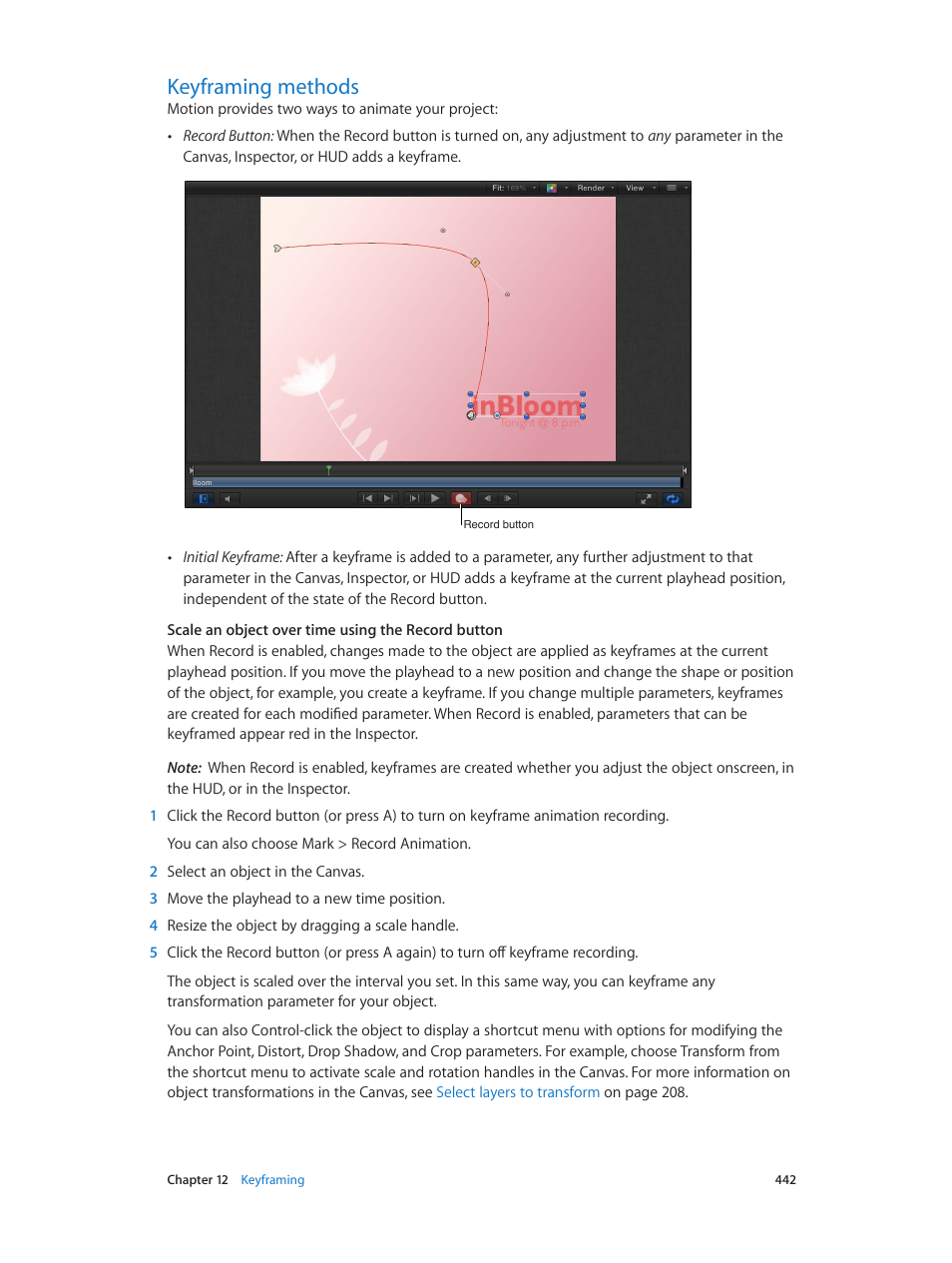 Keyframing methods, 442 keyframing methods | Apple Motion 5.1.1 User Manual | Page 442 / 1090