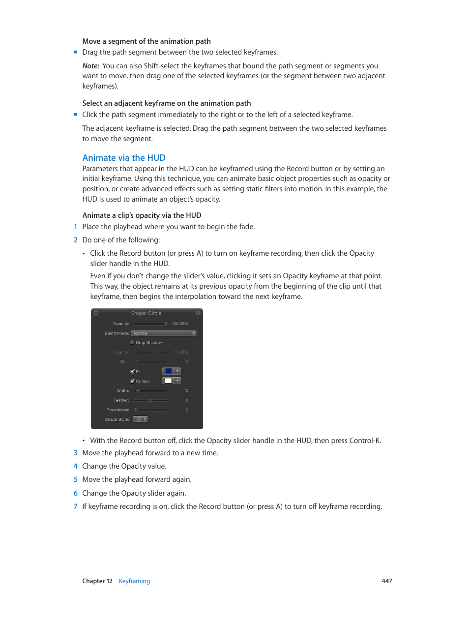 Animate via the hud | Apple Motion 5.1.1 User Manual | Page 447 / 1090