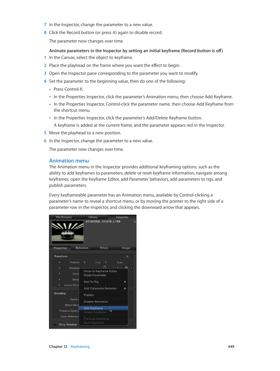 Animation menu | Apple Motion 5.1.1 User Manual | Page 449 / 1090