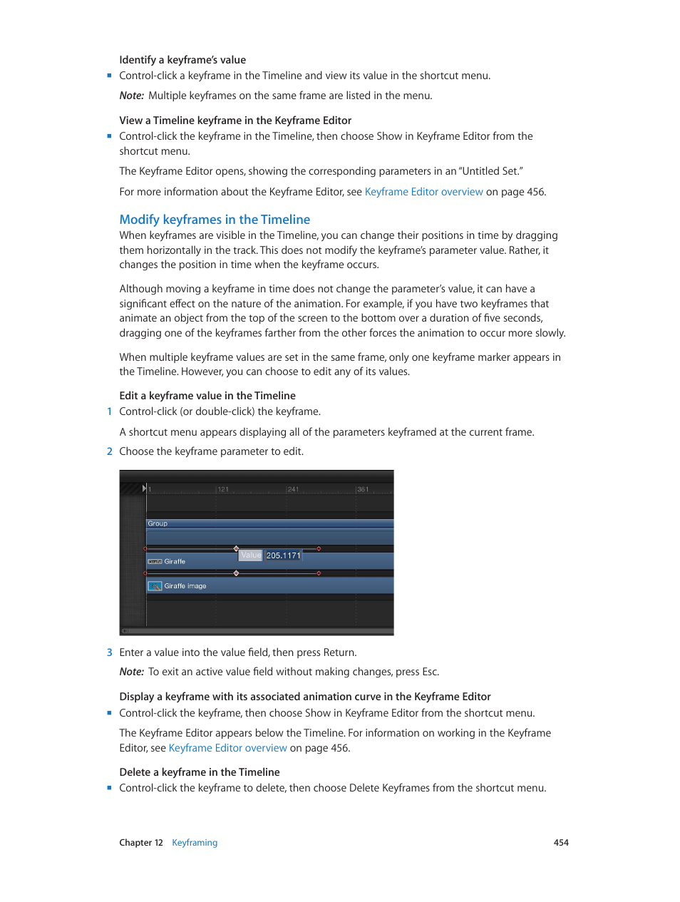 Modify keyframes in the timeline | Apple Motion 5.1.1 User Manual | Page 454 / 1090