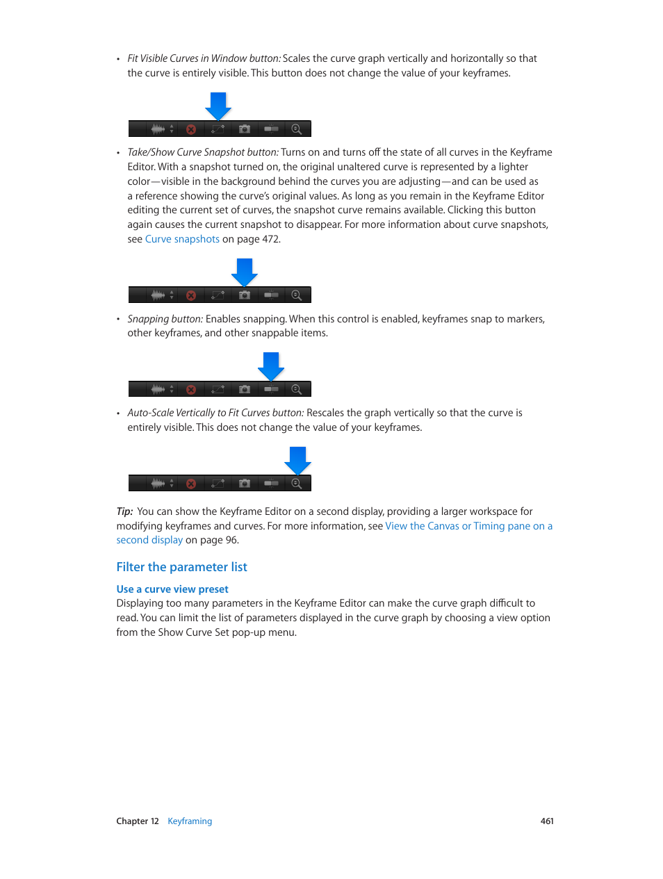 Filter the parameter list, Use a curve view preset | Apple Motion 5.1.1 User Manual | Page 461 / 1090