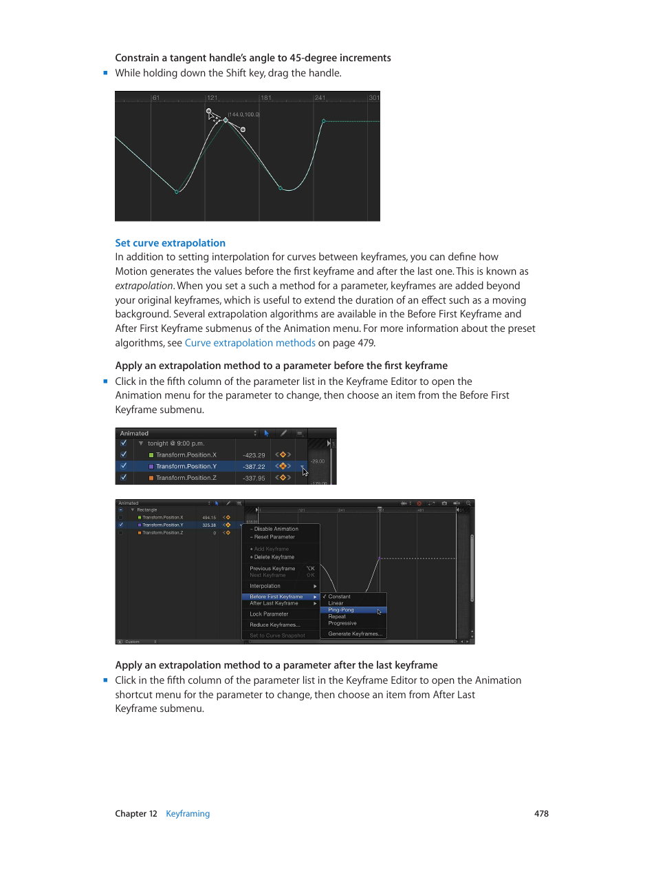 Set curve extrapolation, 478 f | Apple Motion 5.1.1 User Manual | Page 478 / 1090