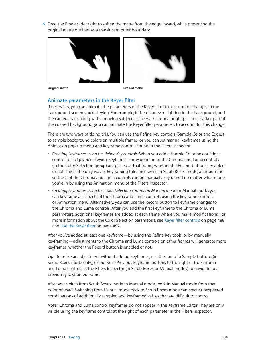 Animate parameters in the keyer filter, Animate, Parameters in the keyer filter | Apple Motion 5.1.1 User Manual | Page 504 / 1090