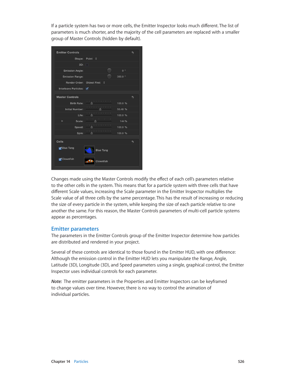 Emitter parameters, Emitter, Parameters | 526 and | Apple Motion 5.1.1 User Manual | Page 526 / 1090