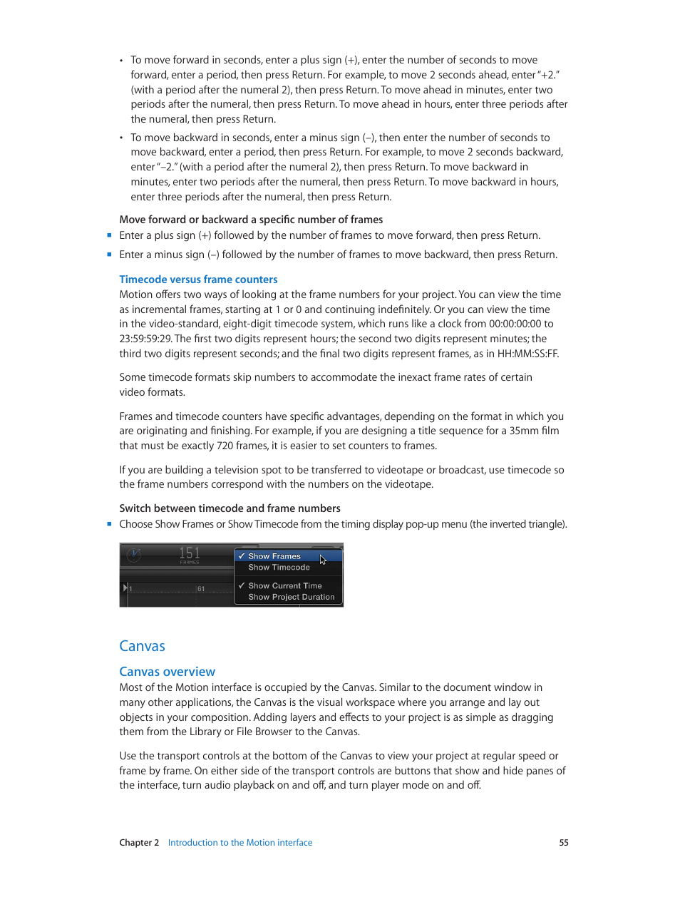 Canvas, Canvas overview, 55 canvas 55 | Apple Motion 5.1.1 User Manual | Page 55 / 1090