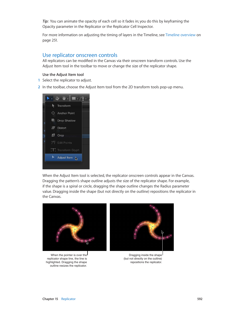 Use replicator onscreen controls, 592 use replicator onscreen controls | Apple Motion 5.1.1 User Manual | Page 592 / 1090