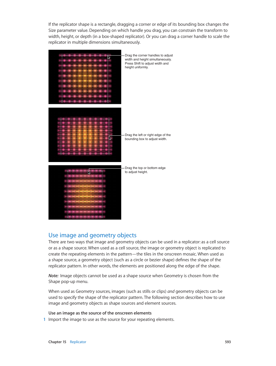 Use image and geometry objects, 593 use image and geometry objects, Use image and geometry | Objects | Apple Motion 5.1.1 User Manual | Page 593 / 1090
