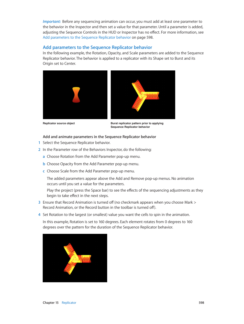 Add parameters to the sequence replicator behavior | Apple Motion 5.1.1 User Manual | Page 598 / 1090