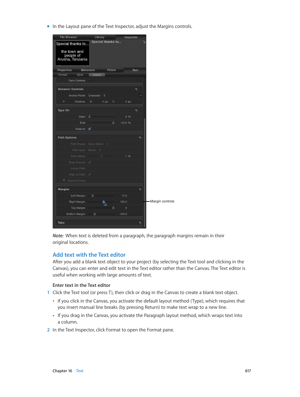 Add text with the text editor | Apple Motion 5.1.1 User Manual | Page 617 / 1090