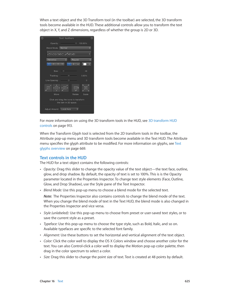 Text controls in the hud | Apple Motion 5.1.1 User Manual | Page 625 / 1090