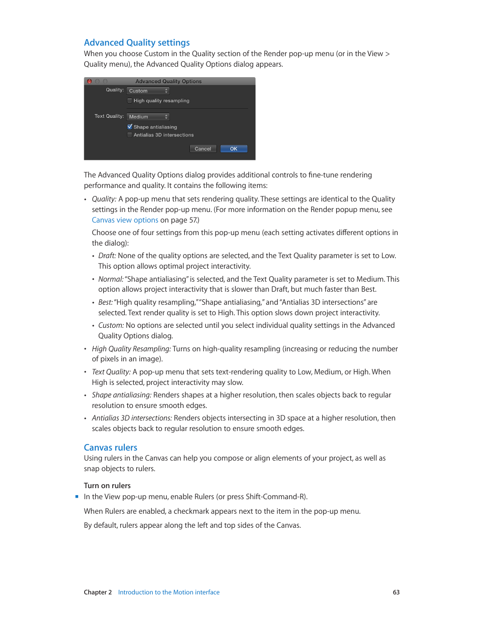 Advanced quality settings, Canvas rulers | Apple Motion 5.1.1 User Manual | Page 63 / 1090