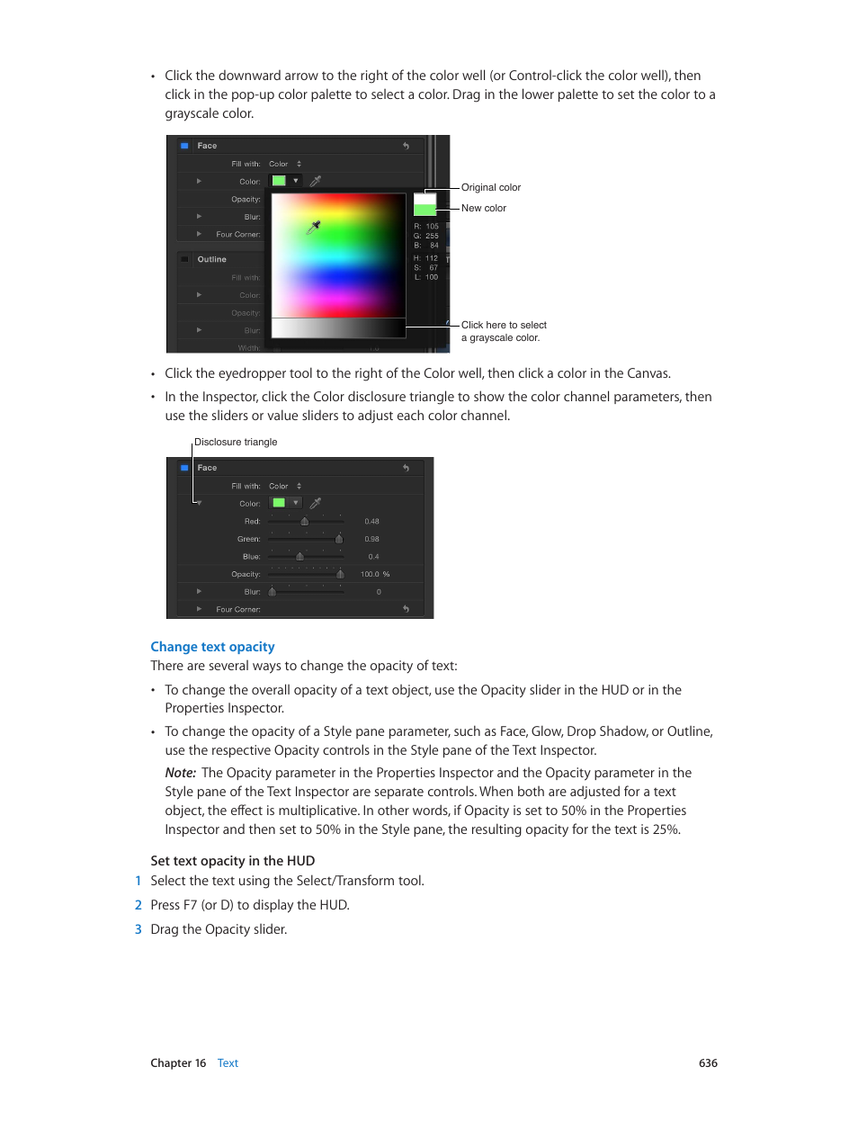 Change text opacity | Apple Motion 5.1.1 User Manual | Page 636 / 1090