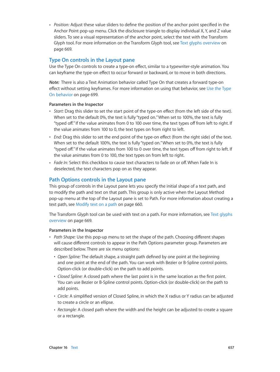 Type on controls in the layout pane, Path options controls in the layout pane | Apple Motion 5.1.1 User Manual | Page 657 / 1090