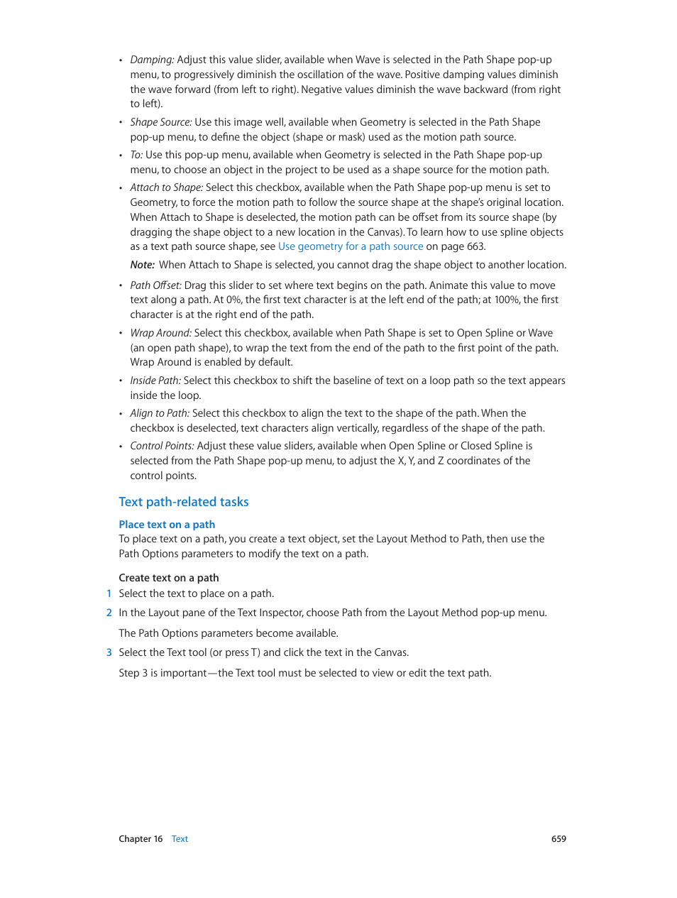Text path-related tasks | Apple Motion 5.1.1 User Manual | Page 659 / 1090