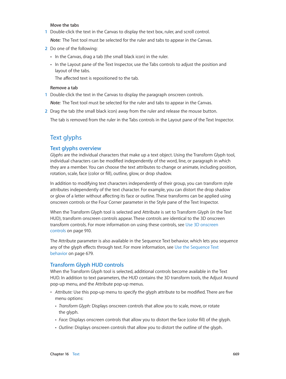 Text glyphs, Text glyphs overview, Transform glyph hud controls | 669 text glyphs 669, Text, Glyphs overview, Transform glyph hud, Controls, Transform, Glyph hud controls | Apple Motion 5.1.1 User Manual | Page 669 / 1090