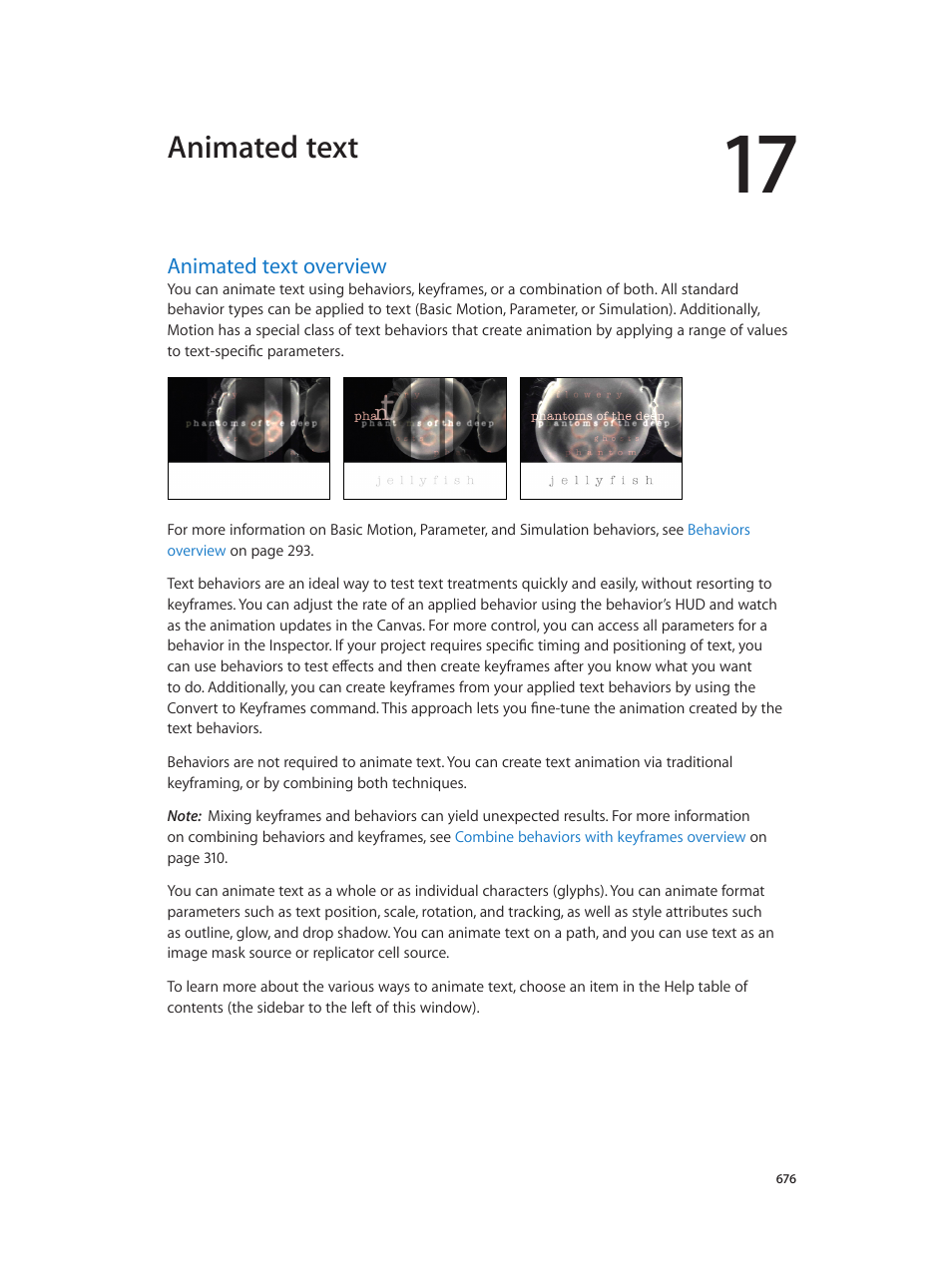 Chapter 17: animated text, Animated text overview, 676 animated text overview | Animated text, Overview | Apple Motion 5.1.1 User Manual | Page 676 / 1090