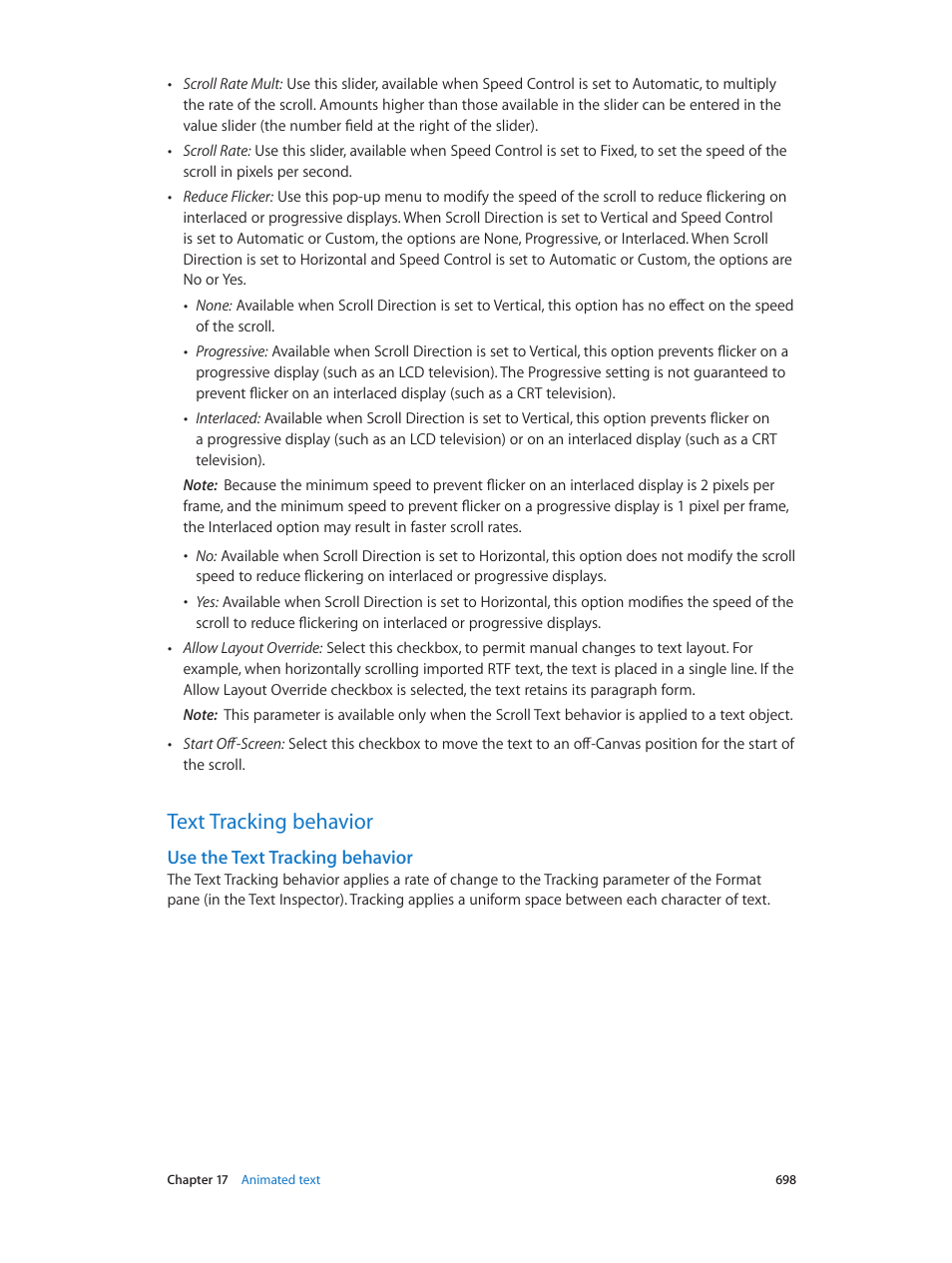 Text tracking behavior, Use the text tracking behavior, 698 text tracking behavior 698 | Apple Motion 5.1.1 User Manual | Page 698 / 1090