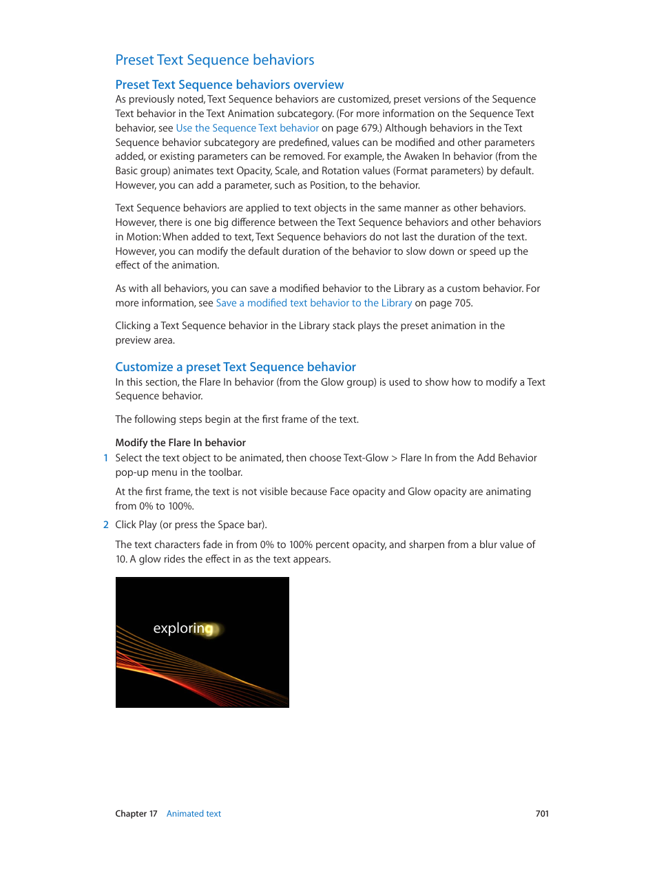 Preset text sequence behaviors, Preset text sequence behaviors overview, Customize a preset text sequence behavior | 701 preset text sequence behaviors 701 | Apple Motion 5.1.1 User Manual | Page 701 / 1090