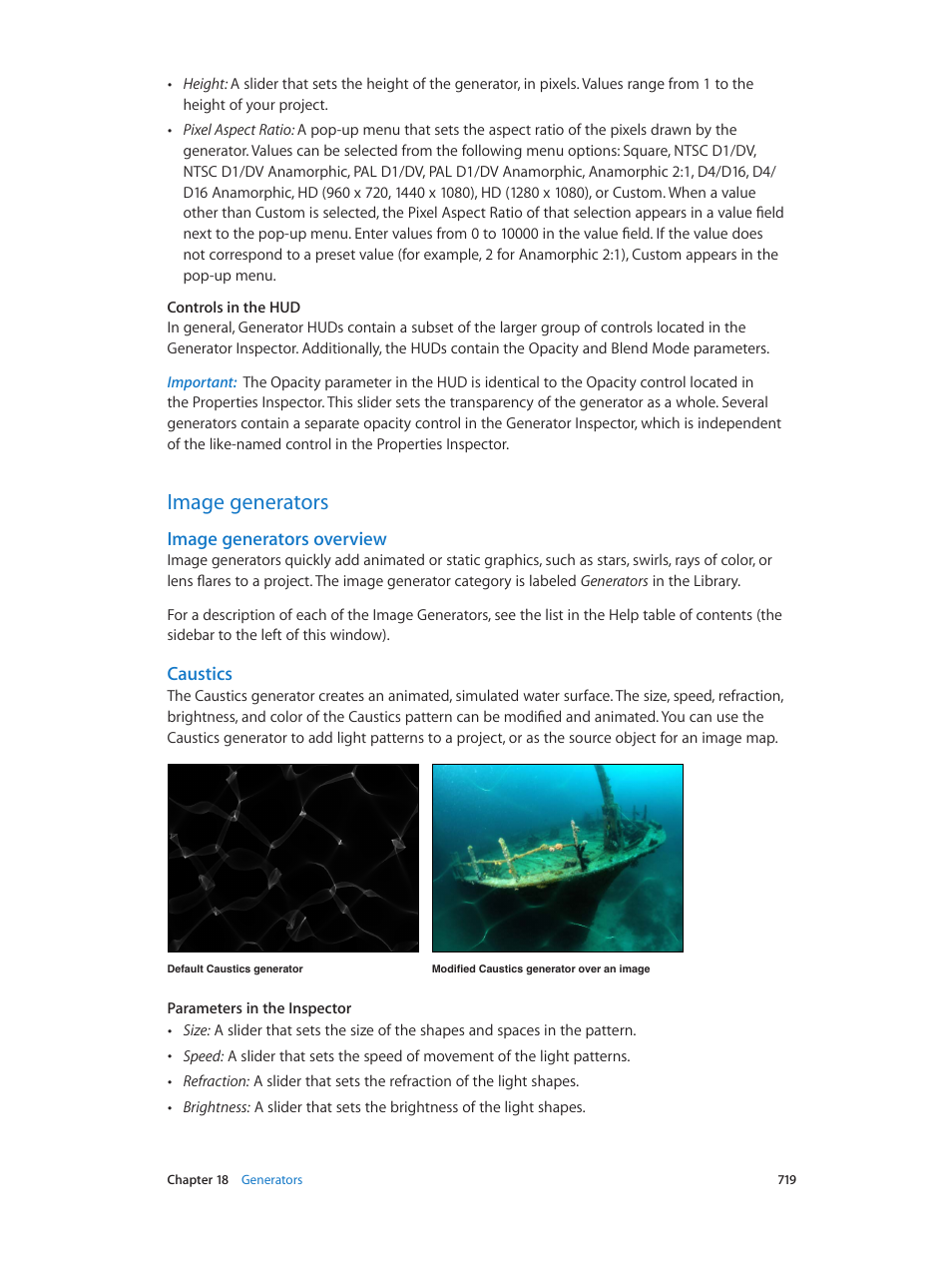 Image generators, Image generators overview, Caustics | 719 image generators 719 | Apple Motion 5.1.1 User Manual | Page 719 / 1090