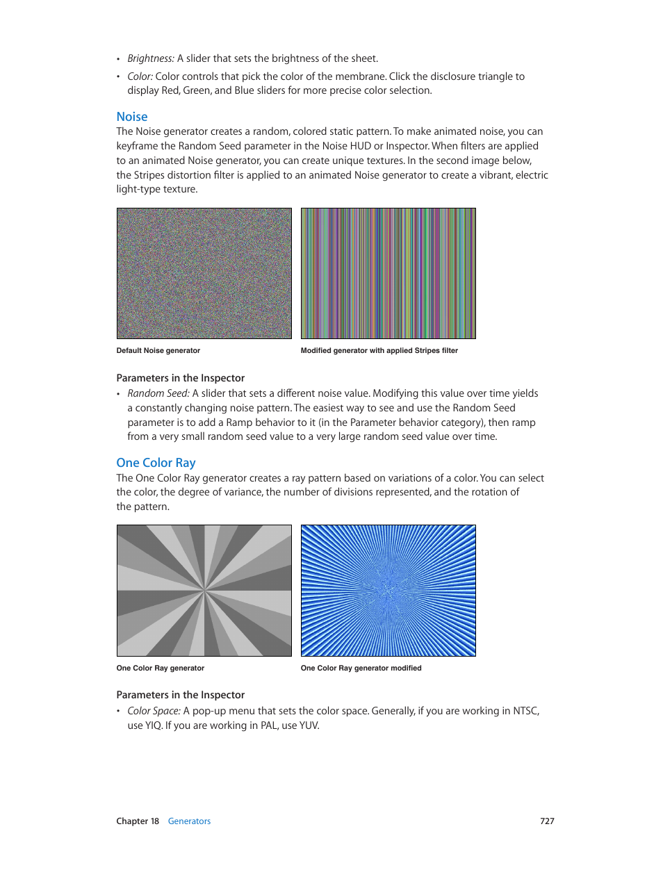 Noise, One color ray | Apple Motion 5.1.1 User Manual | Page 727 / 1090